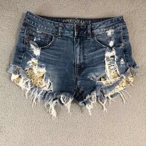American Eagle Outfitters Blue Distressed Jean Shorts